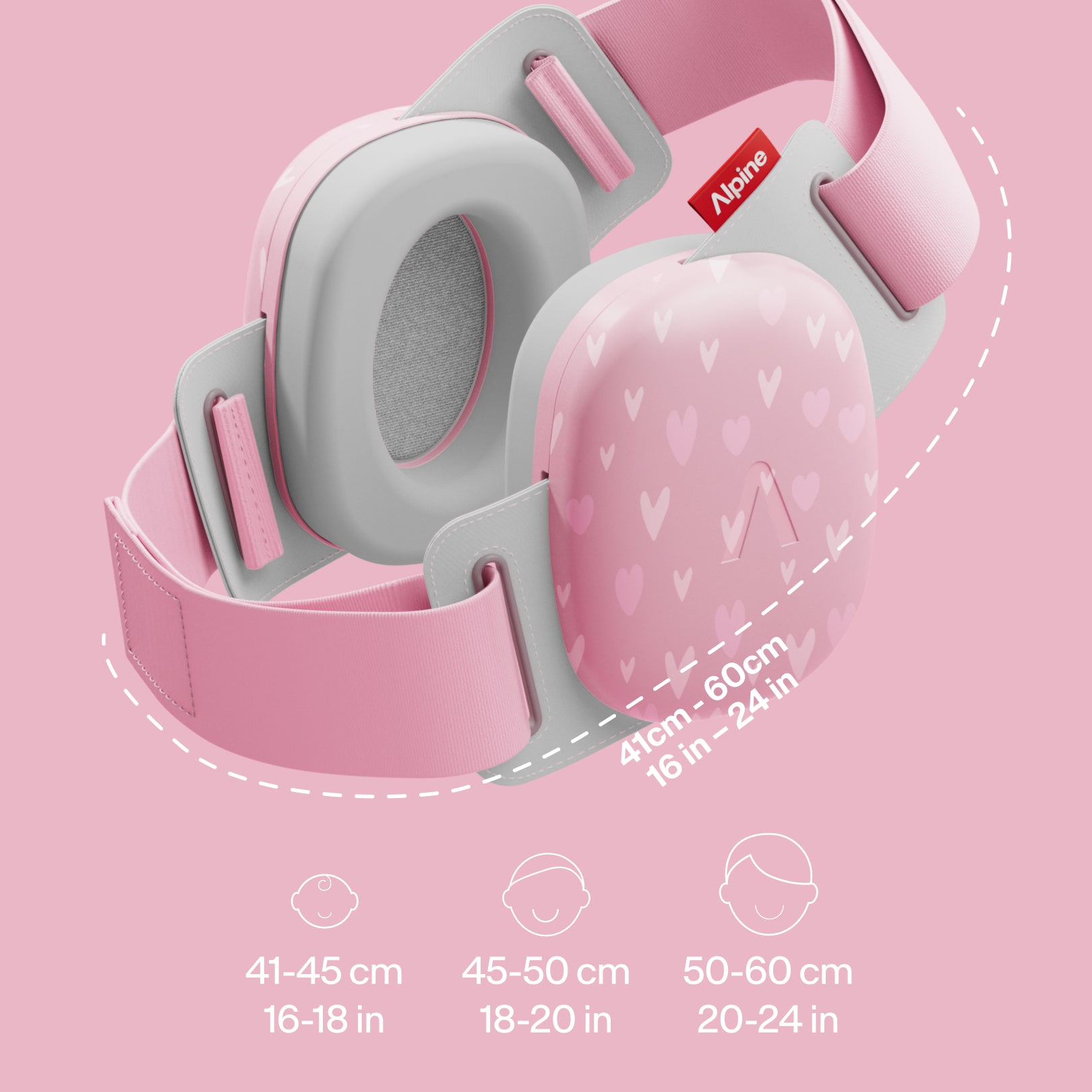 Alpine muffy baby in sweet-hearts with adjustable headband, fitting 41–60cm / 16–24 in head size
