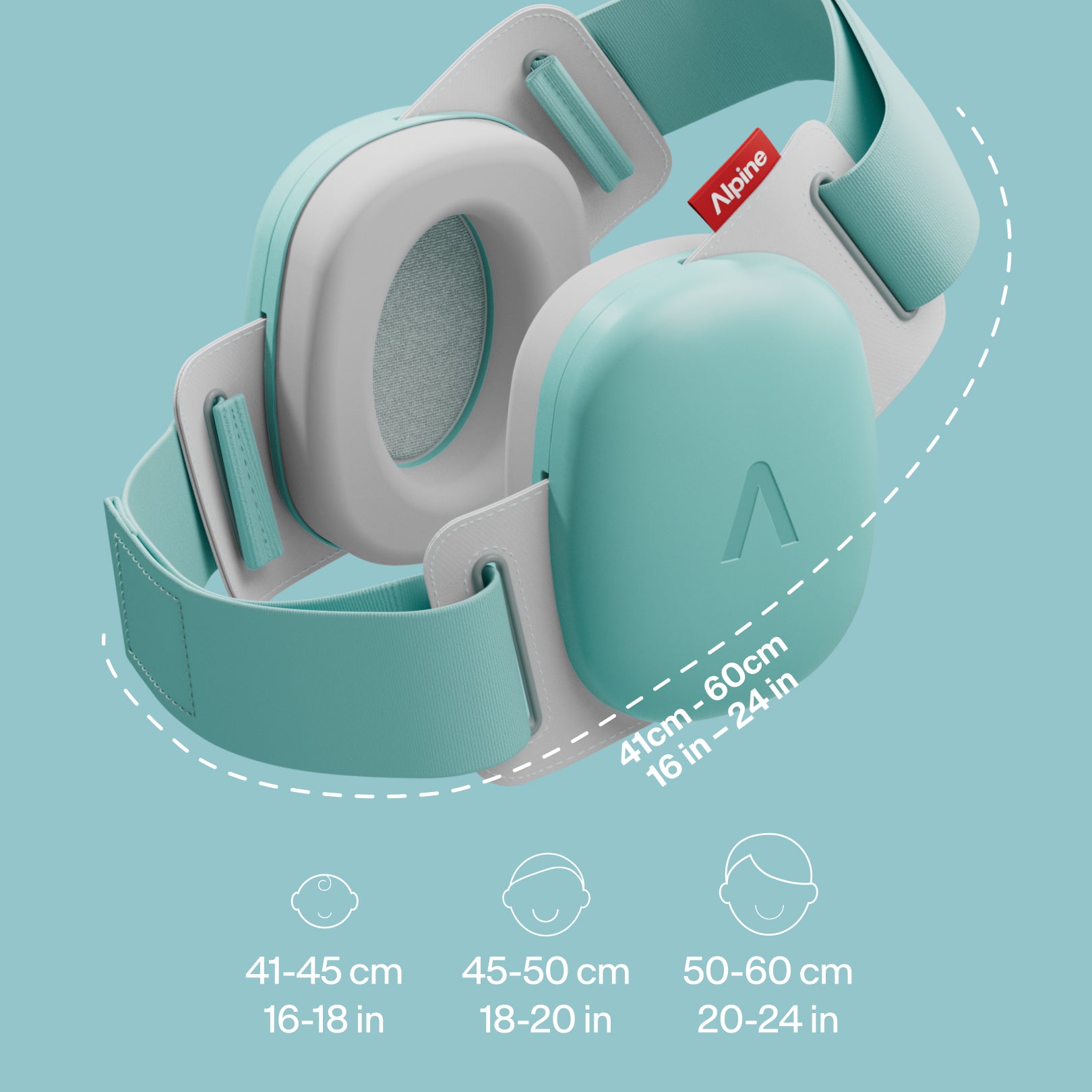 Alpine muffy baby in fresh-aqua with adjustable headband, fitting 41–60cm / 16–24 in head size