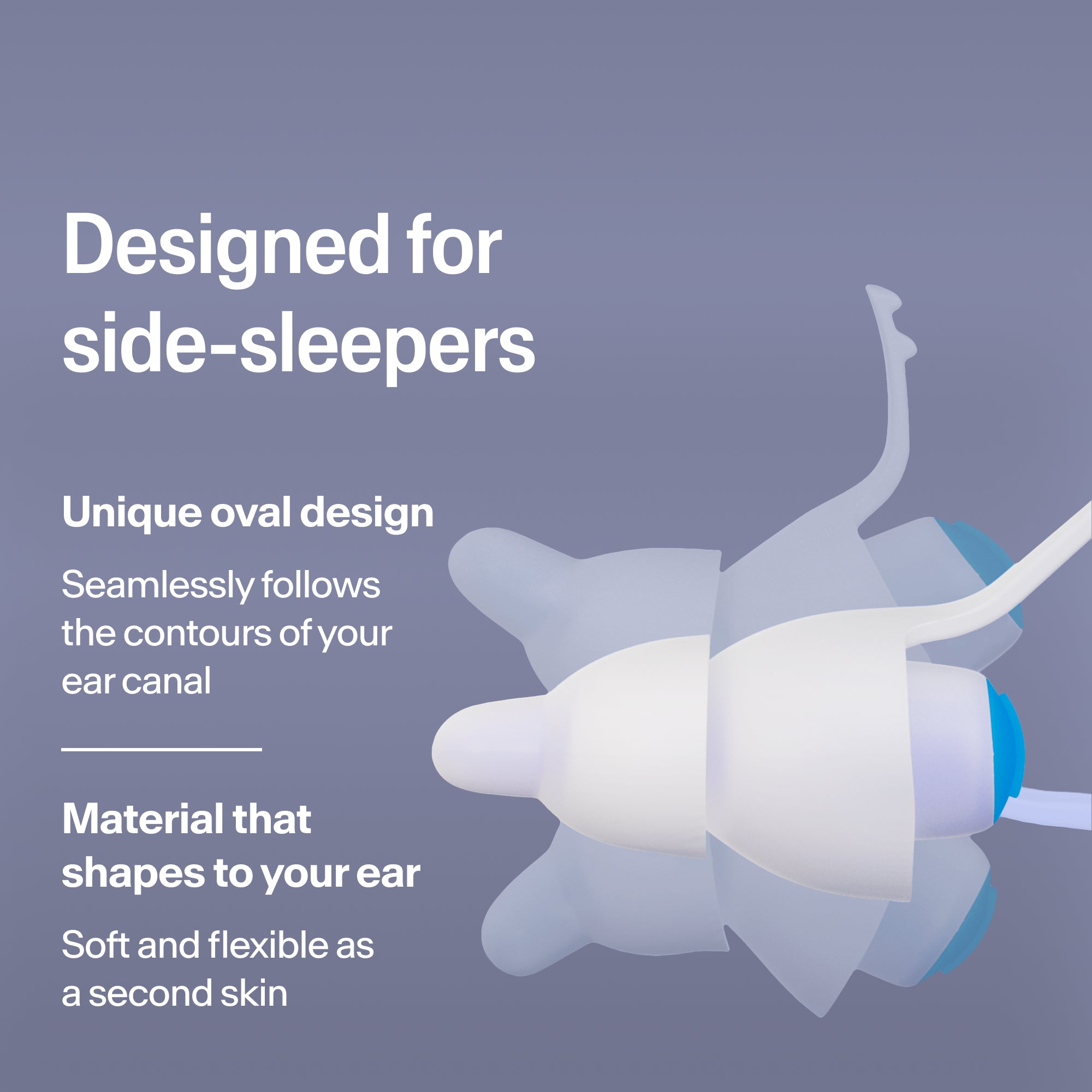 Oval Alpine SleepDeep earplugs in size M for side sleepers, made of soft, flexible material that shapes to your ear