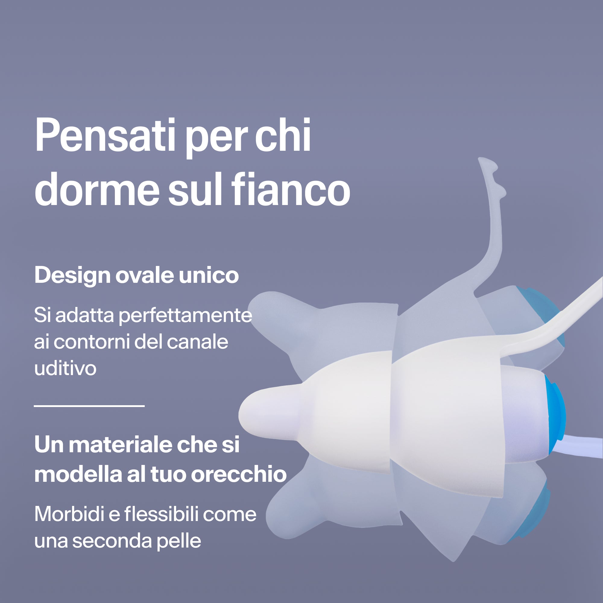 Tappi ovali Alpine SleepDeep taglia M per chi dorme sul fianco, in materiale morbido e flessibile che si adatta all&