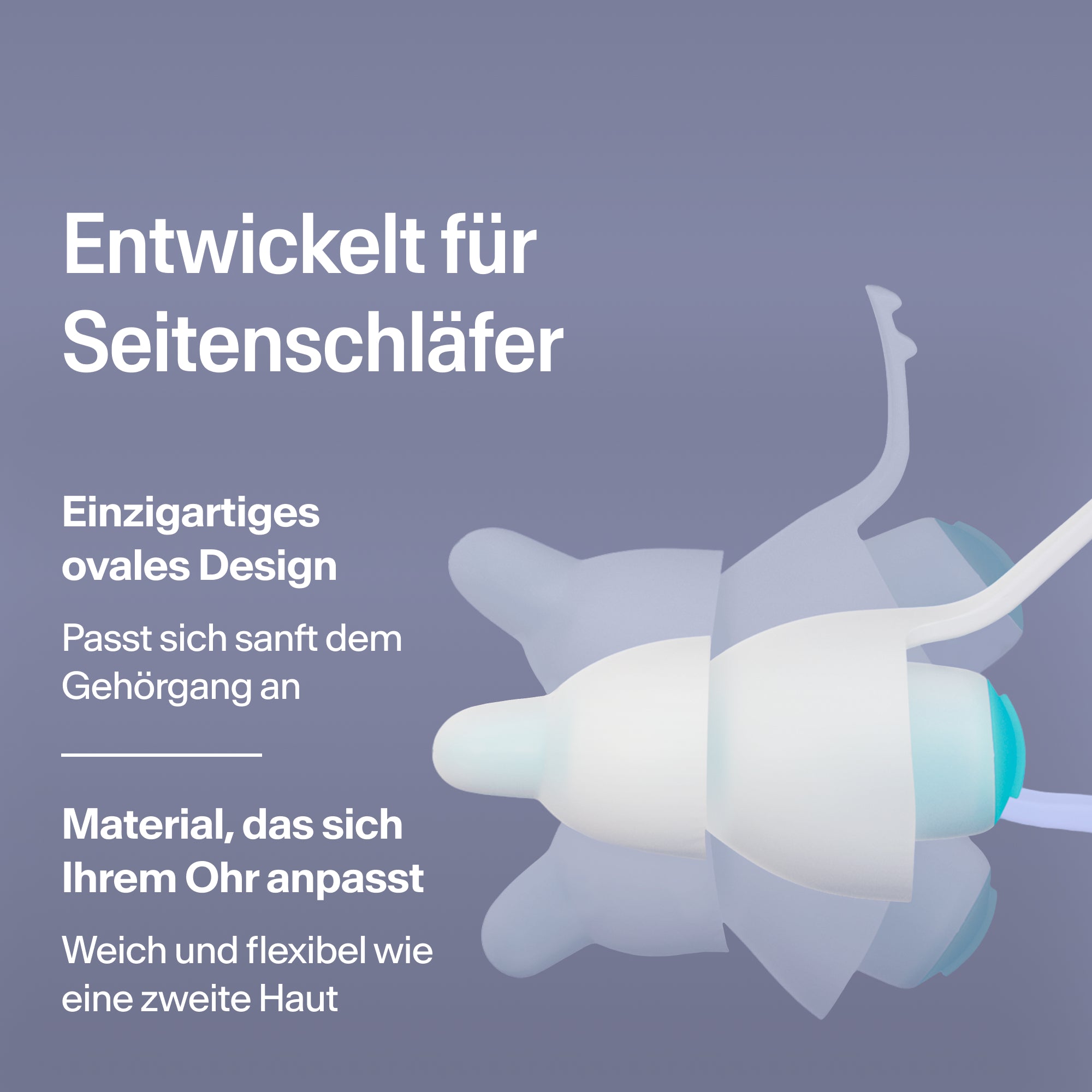 Ovale Alpine SleepDeep Ohrstöpsel in Größe S für Seitenschläfer, aus weichem, flexiblem Material, das sich dem Ohr anpasst