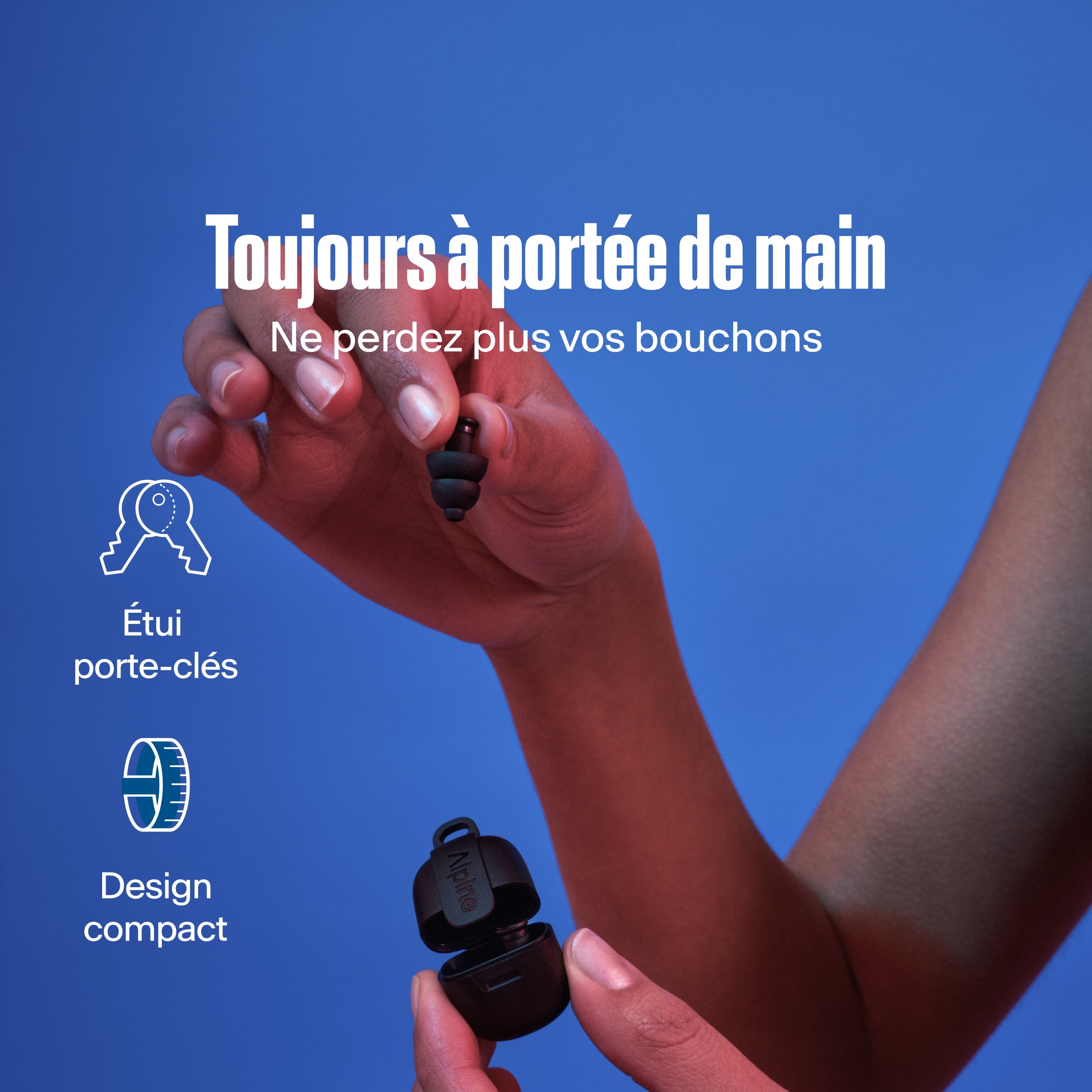 Alpine PartyPlug noir : étui porte-clés, design compact, ne perdez plus jamais vos bouchons d&