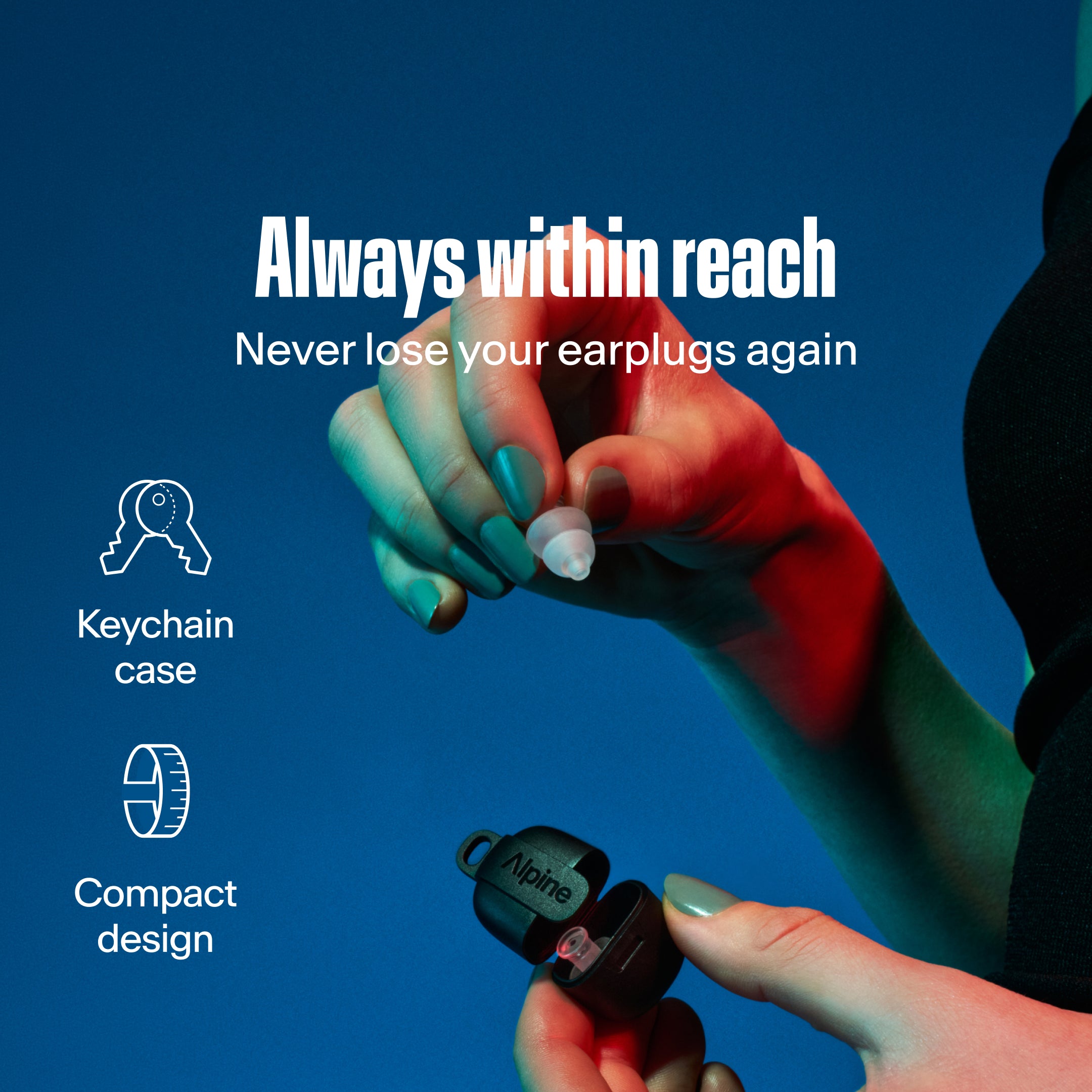 Alpine PartyPlug transparent: keychain case, compact design, never lose your earplugs again