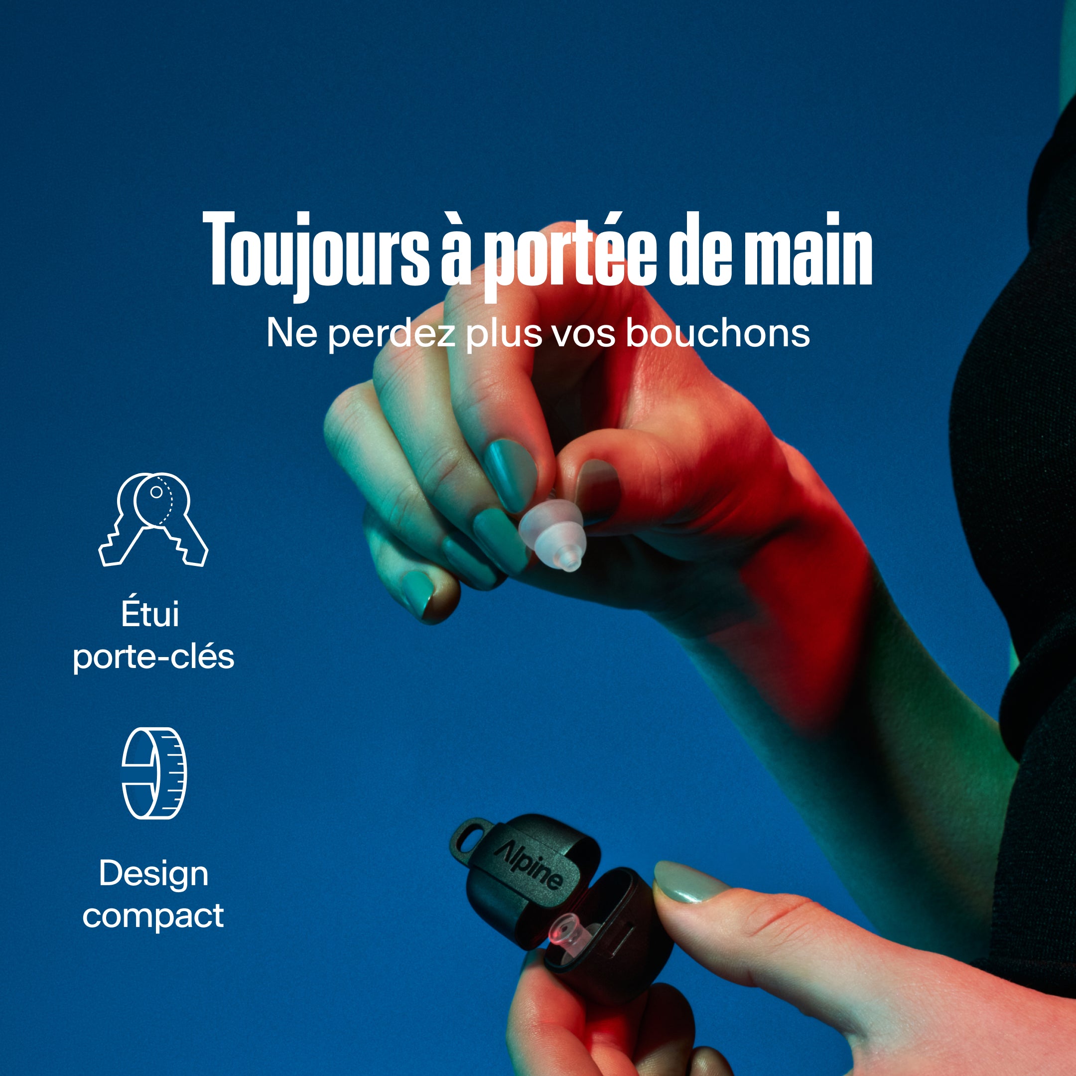 Alpine PartyPlug transparent : étui porte-clés, design compact, ne perdez plus jamais vos bouchons d&