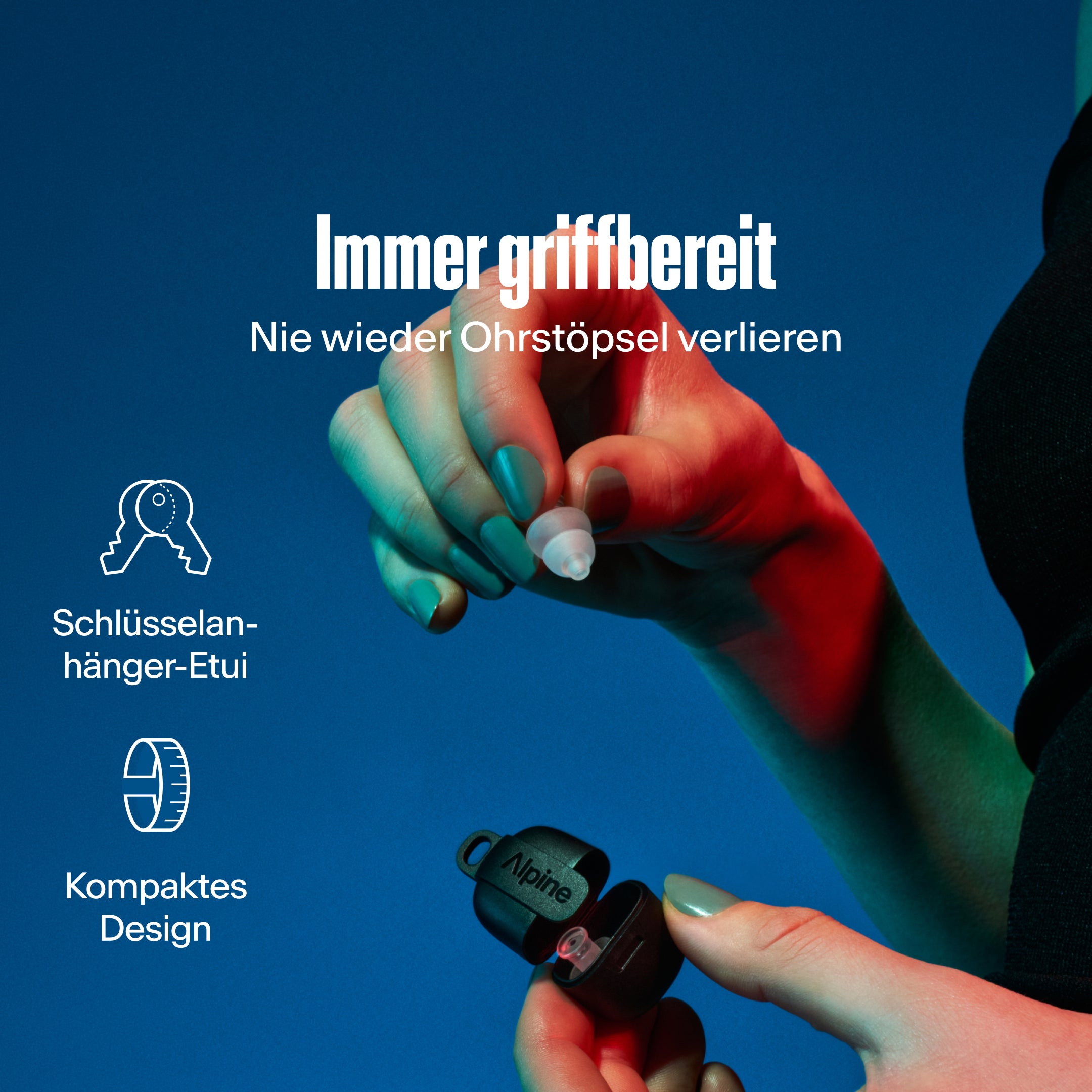 Alpine PartyPlug transparent: Schlüsselanhänger-Etui, kompaktes Design, verliere deine Ohrstöpsel nie wieder