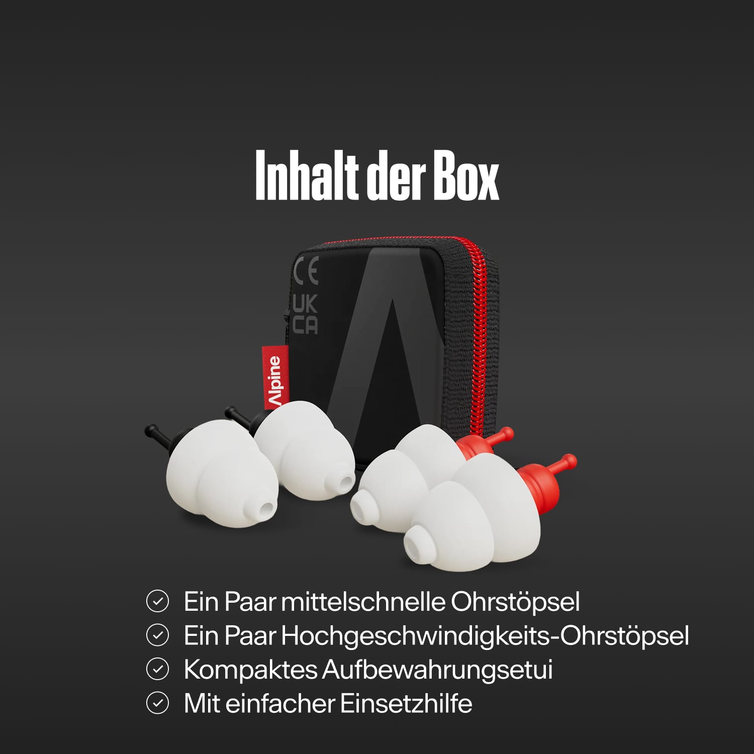 Alpine MotoSafe Duo Ohrstöpsel und Etui unter dem Text &