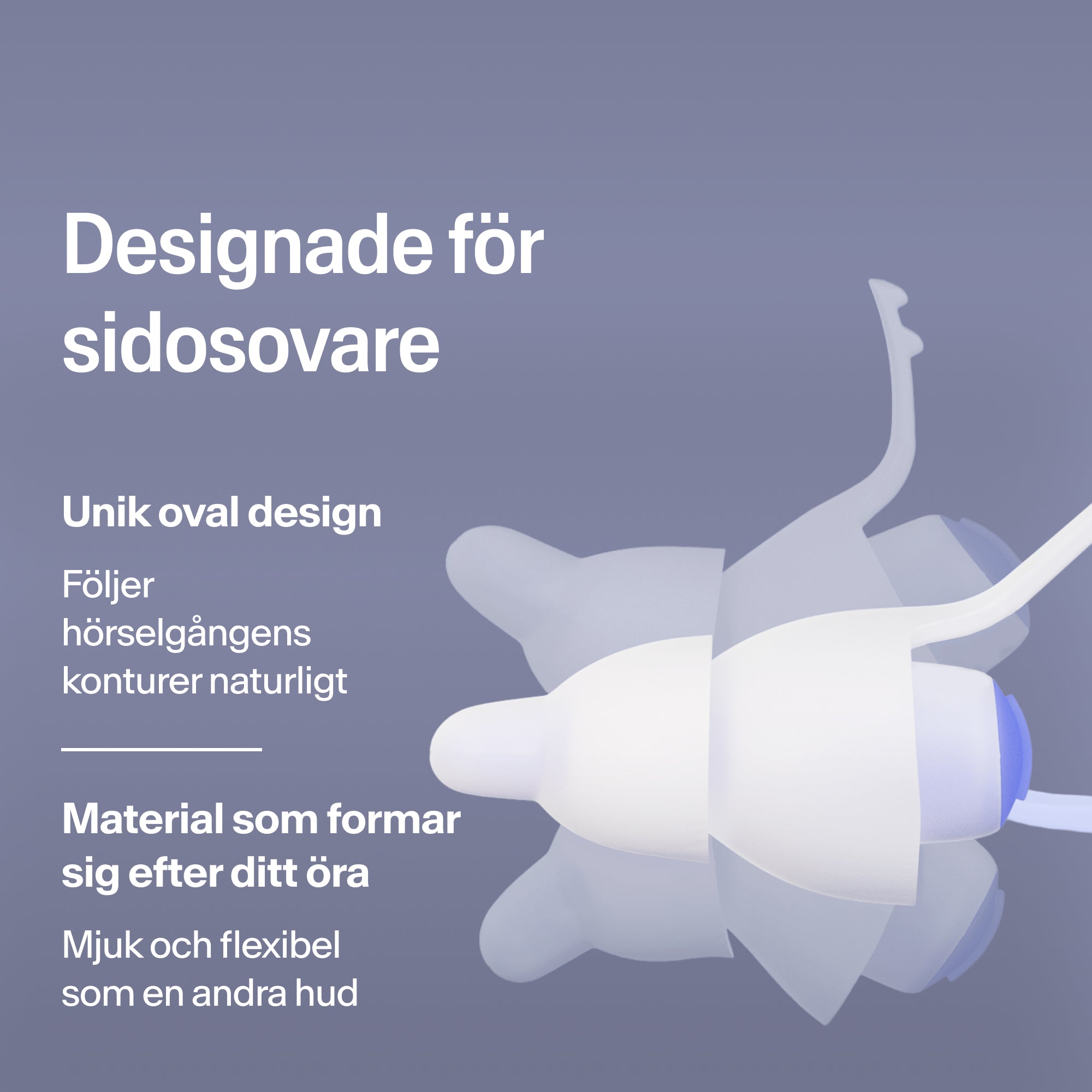 Ovala Alpine SleepDeep öronproppar i storlek L för sidosovare, av mjukt, flexibelt material som formar sig efter örat  