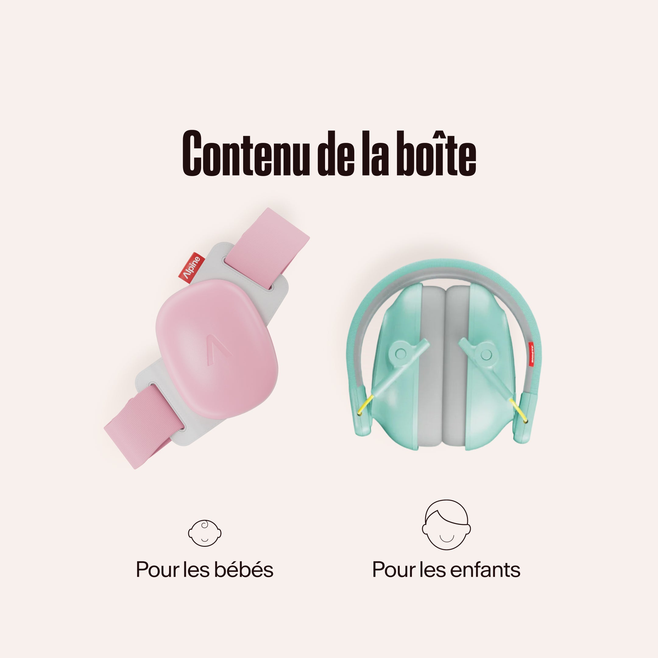 Casques antibruit Alpine Muffy Baby et Alpine Muffy Kids sous le texte &