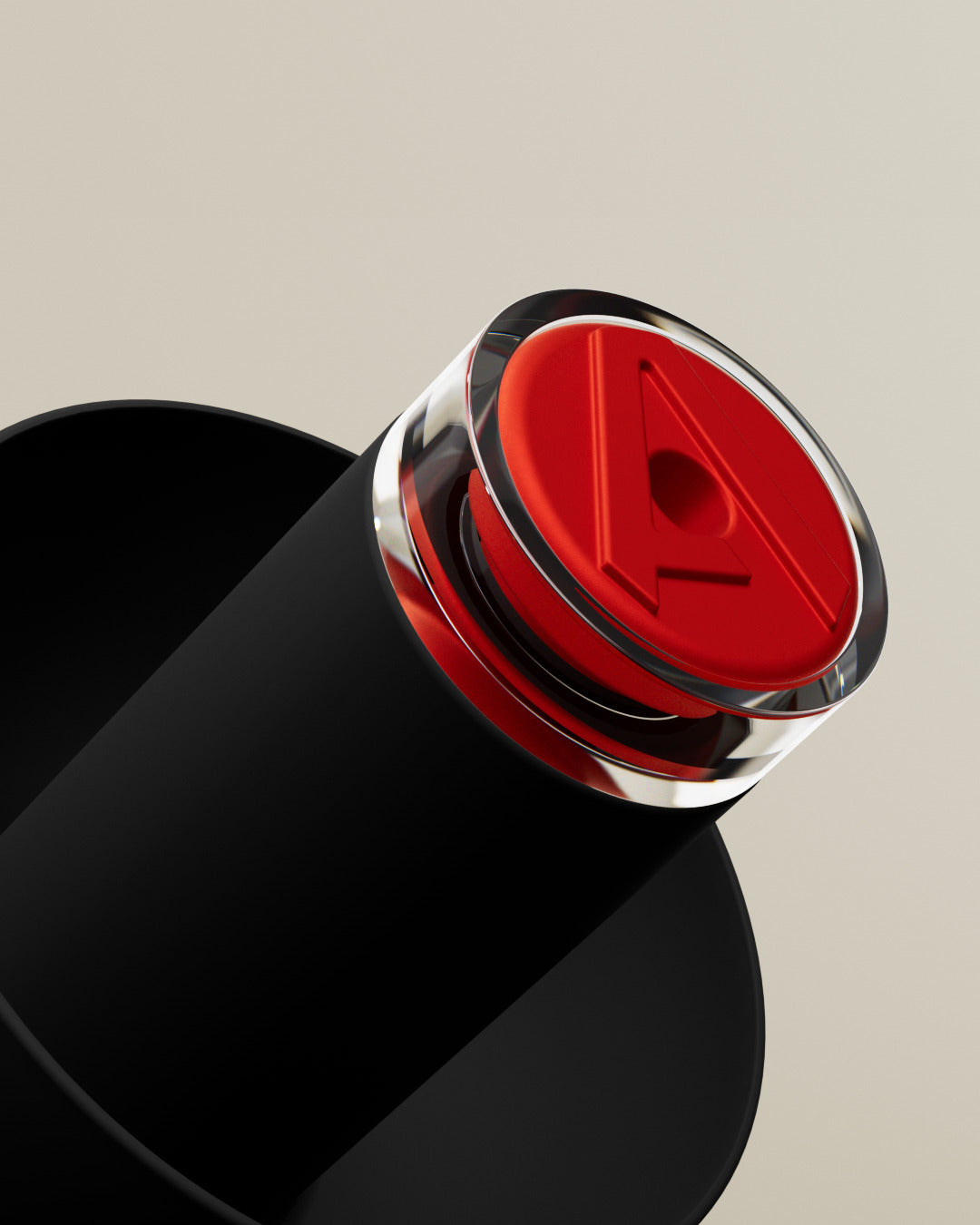 Close-up of the red filter with Alpine logo on an Alpine Formula 1® earplug 