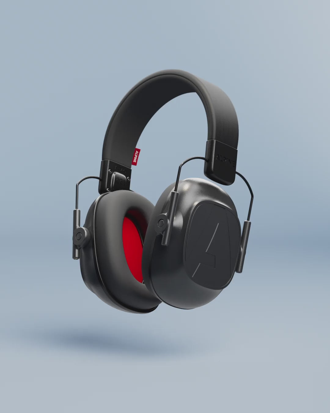 Alpine Defender product animation, 3D render of the earmuffs on a light blue background #pdp_hide